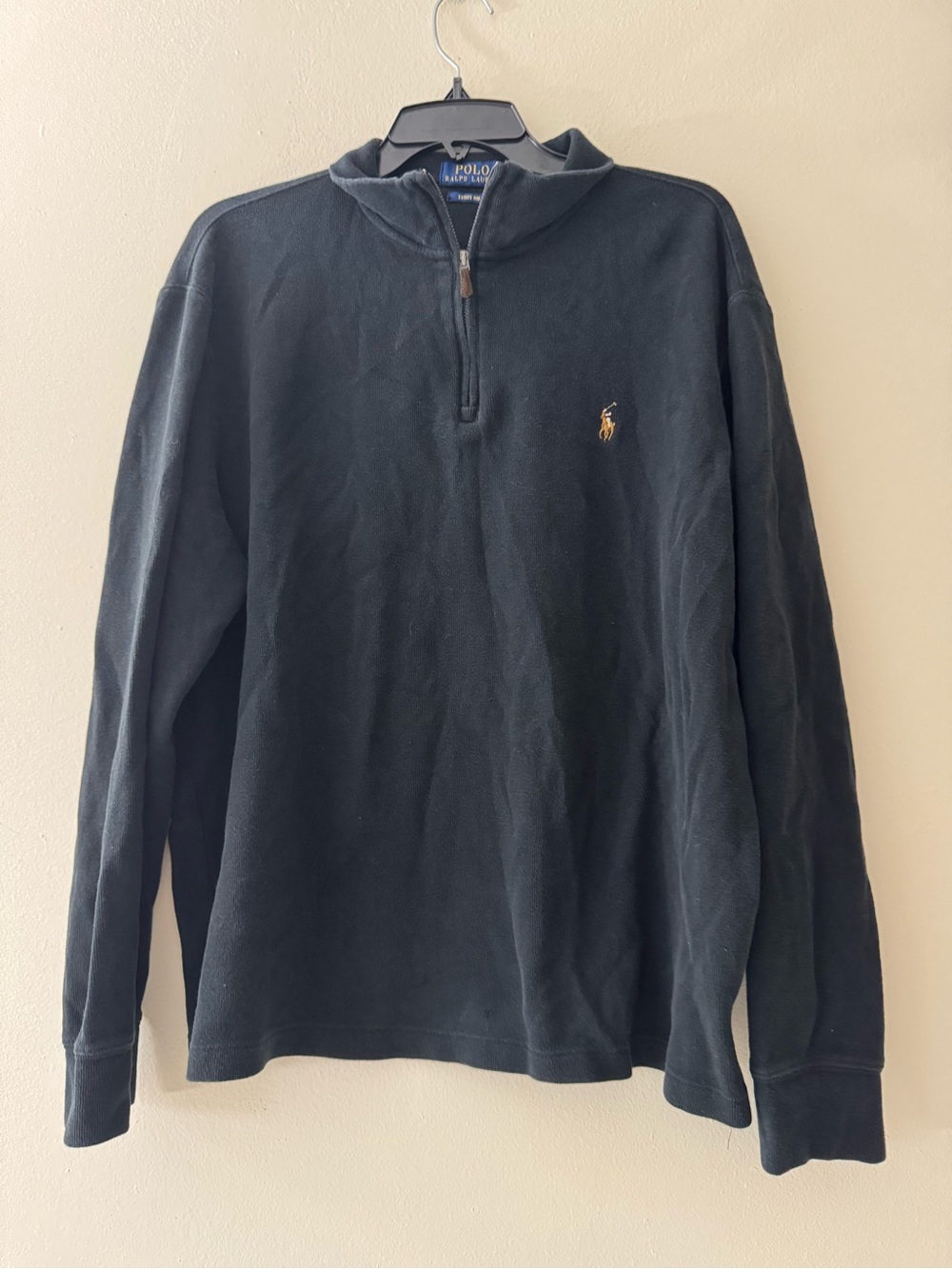 Polo by Ralph Lauren Black Quarter-Zip Sweater with Gold Pony